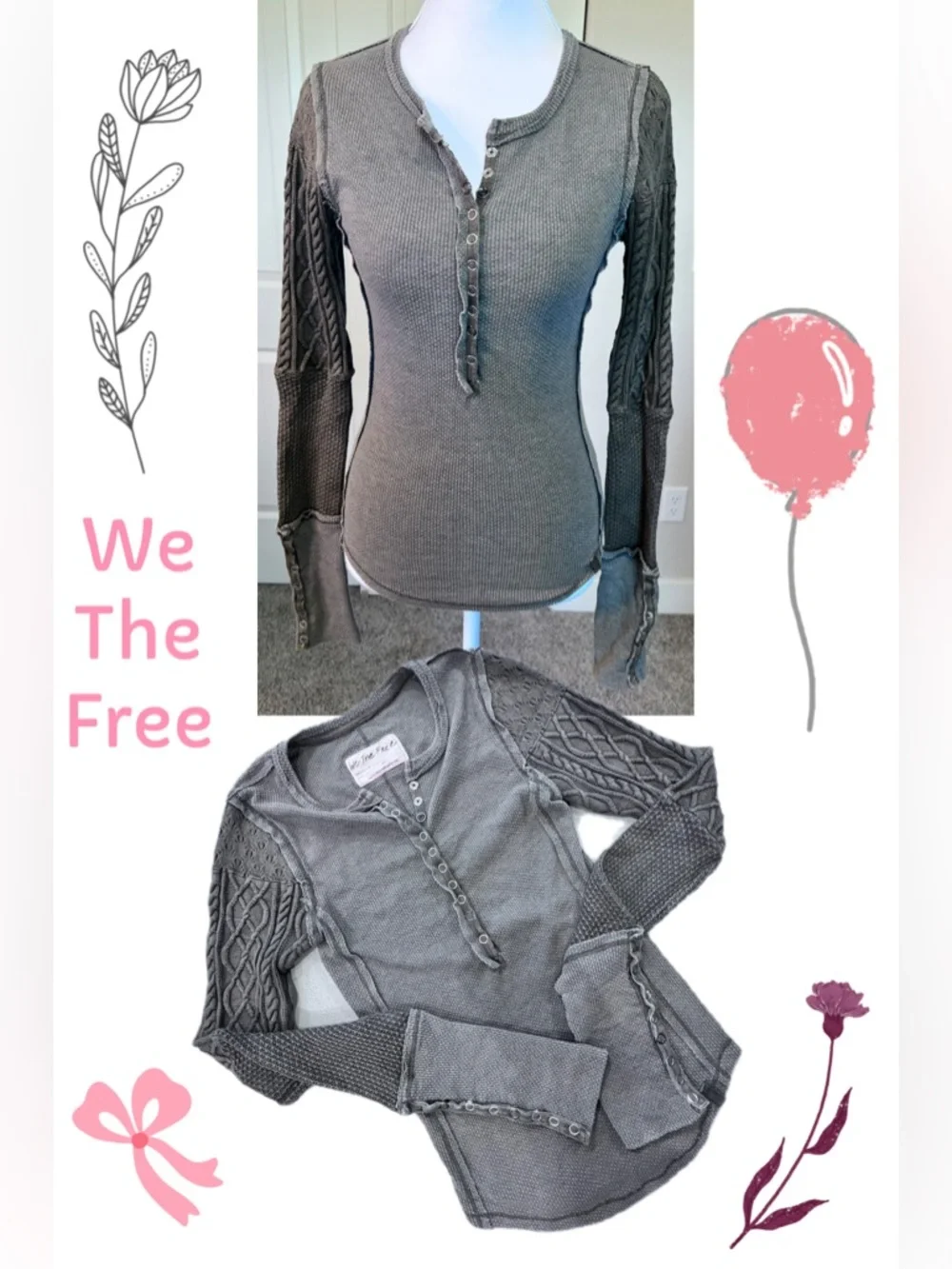 Free People We The Free Twisted Cable Cuff thermal henley top XS